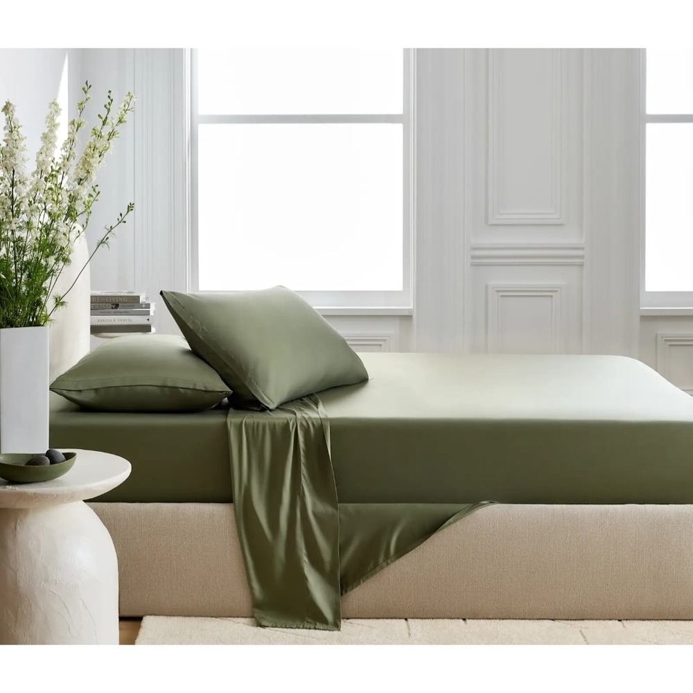 Quince flat King Sheet Set Olive Green 100% Organic Bamboo Viscose OEKO-TEX READ